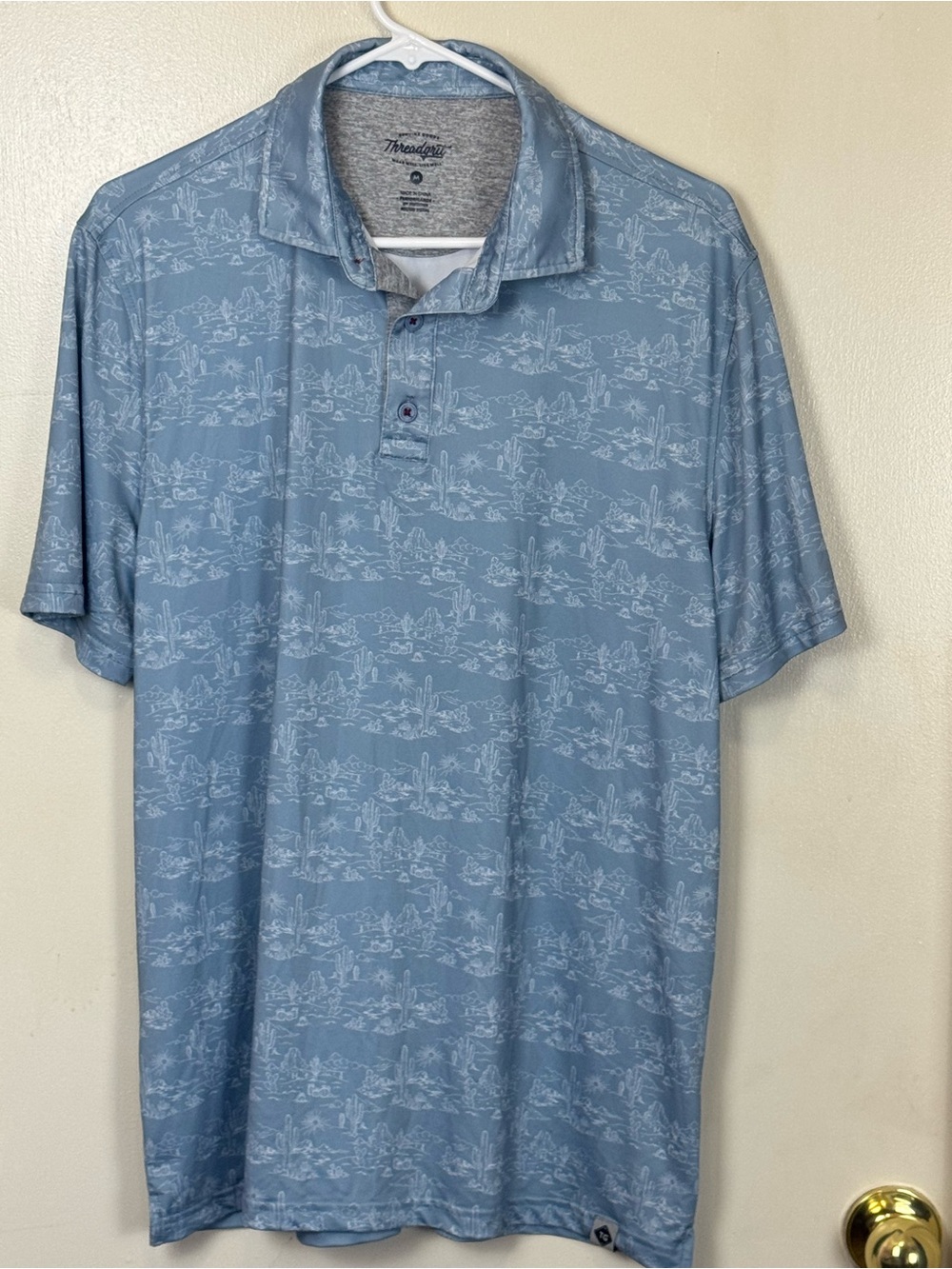 Men's Light Blue Printed Performance Polo